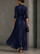 Gabriella | Elegante Vestido Camisero Maxi Azul Marino Anudado 2