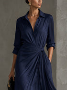 Gabriella | Elegante Vestido Camisero Maxi Azul Marino Anudado 3