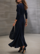 Loredana | Vestido Maxi Asimétrico con Escote en V y Paneles de Satén Azul Marino 2