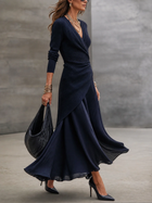 Loredana | Vestido Maxi Asimétrico con Escote en V y Paneles de Satén Azul Marino 3