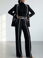 Claudia | Conjunto de Dos Piezas de Blazer con Ribete en Contraste Negro y Pantalón de Pierna Ancha 4