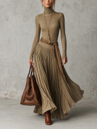 Júlia -  Vestido Maxi Plisado Elegante de Cuello Alto y Manga Larga con Lazo en la Cintura 1