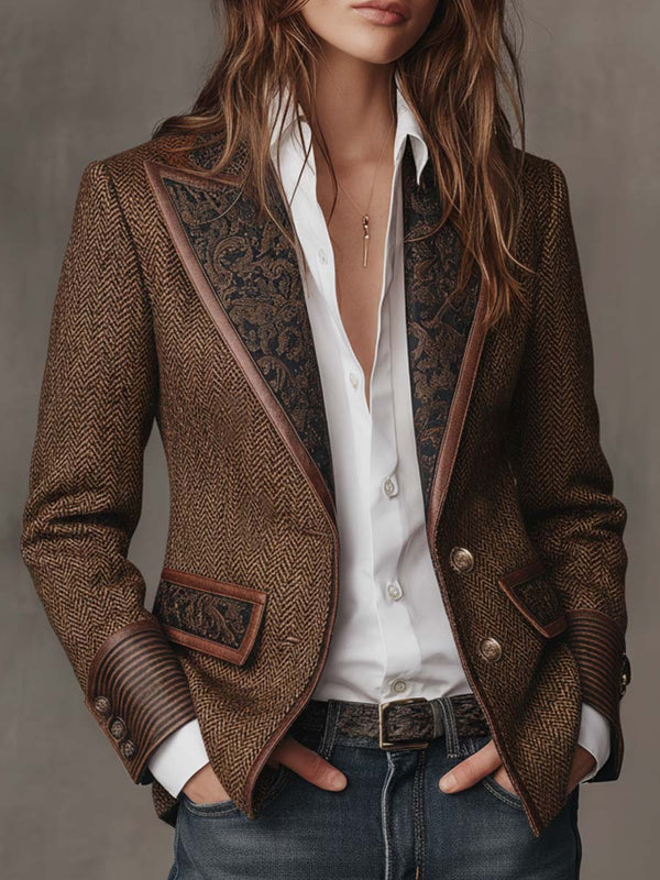 Antonella | Blazer con Insertos de Estampado Chevron