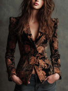Bertille | Black and Bronze Floral Print Tailored Blazer 1