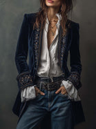 Athénaïs | Vintage Navy Blue Embroidered Long Jacket 1