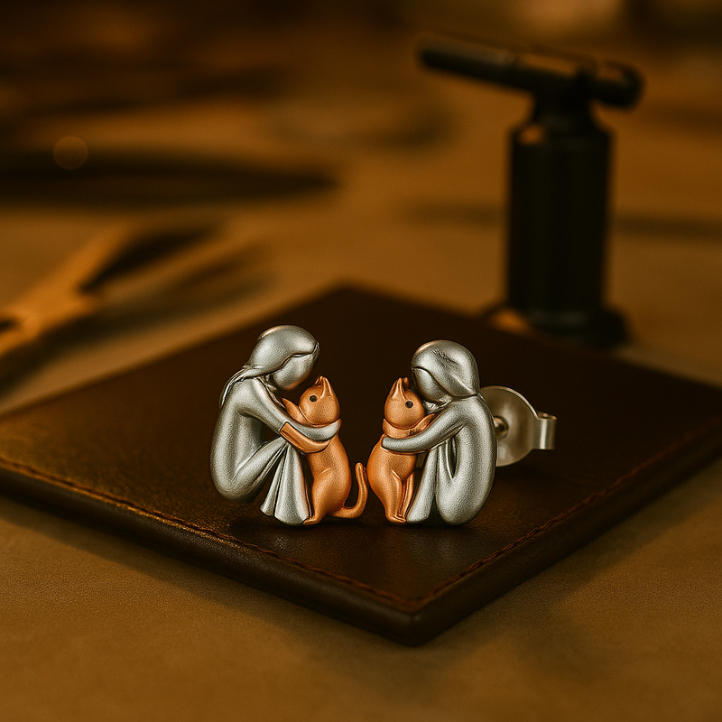 Aretes étreintes de Gato bicolores Plata y oro