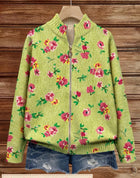 Constance™ | Cárdigan con Cierre y Estampado Floral Rosa sobre Verde Lima 2