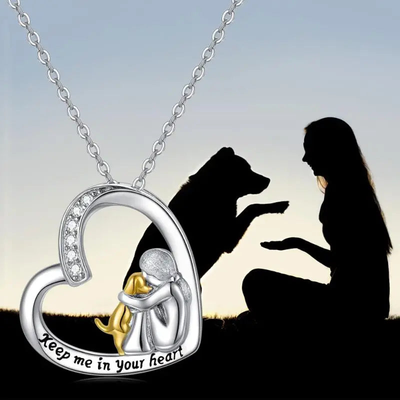 Collar en Plata de ley 925 - Motif Corazón y Perro con Zirconia