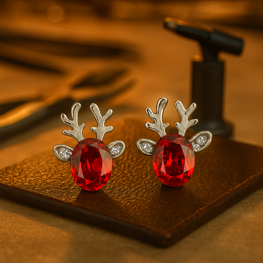Aretes de cristal con reno festivo