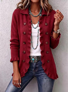Rosalía | Chaqueta de Punto Rojo Rubí con Volantes 1