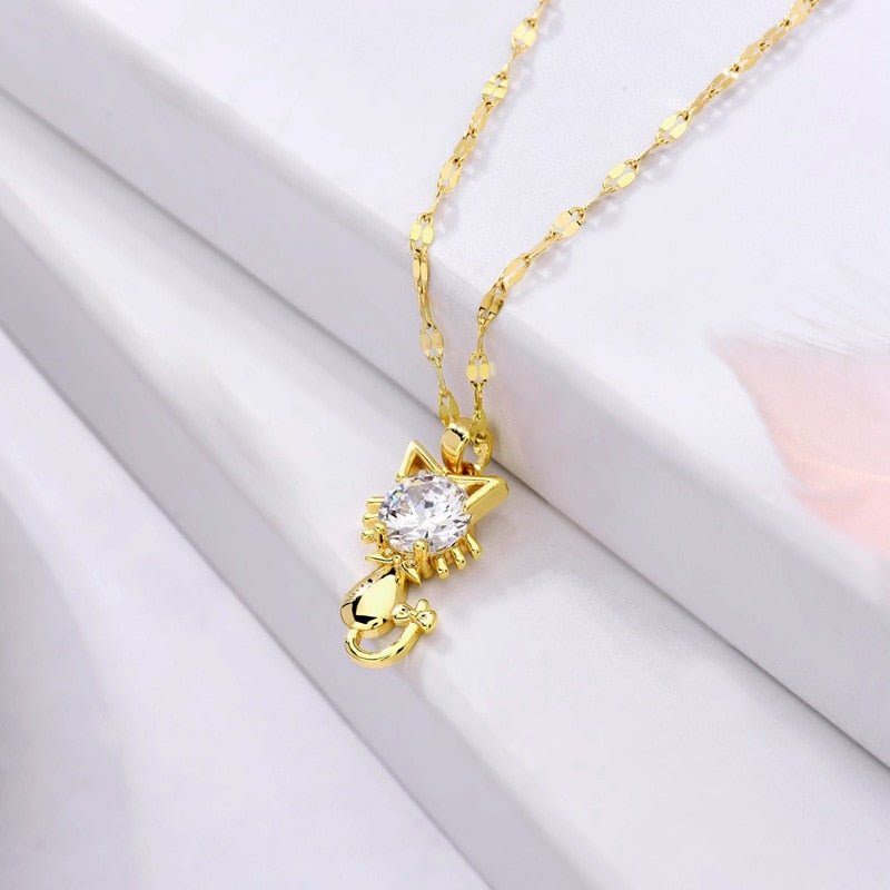 Collar Gato plaqué oro con zircon