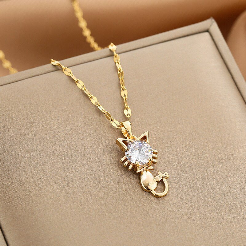 Collar Gato plaqué oro con zircon