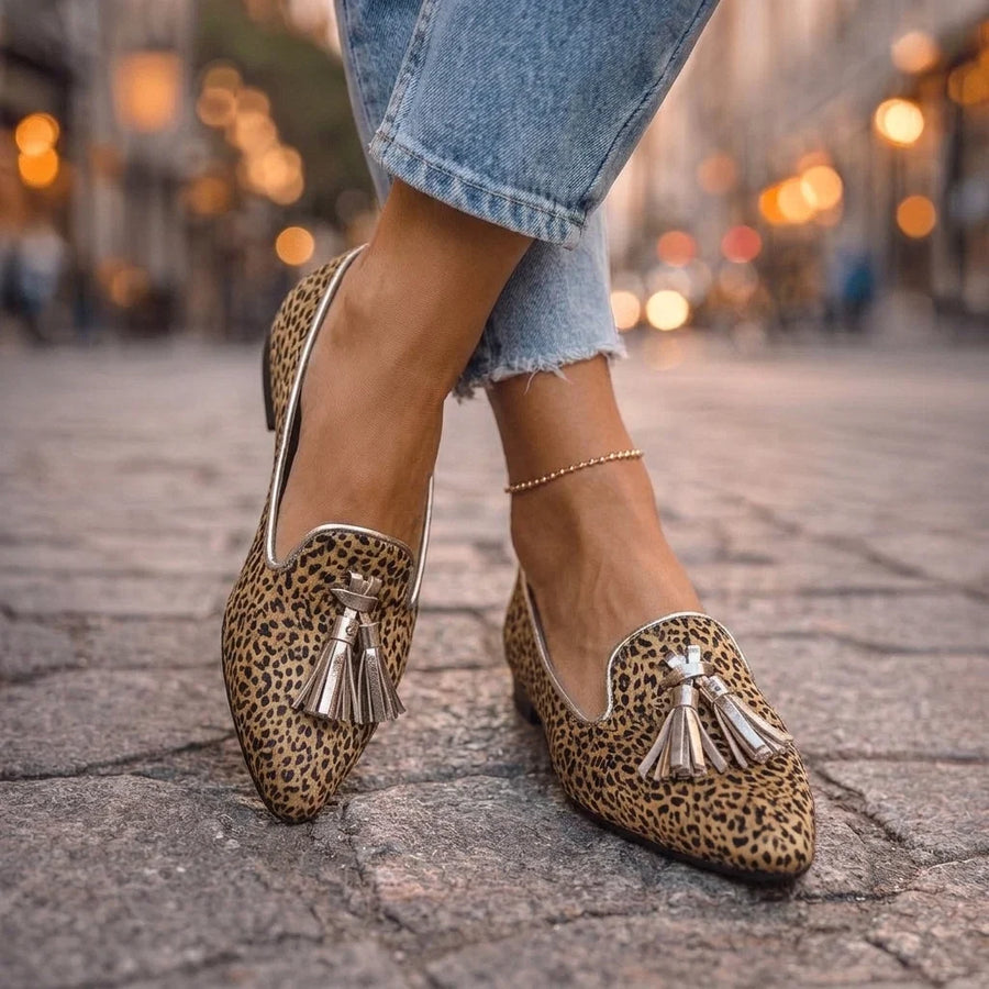 Dalia Mocasines con Borlas y Estampado Animal