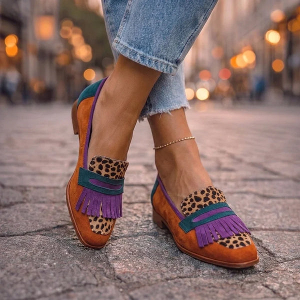 Bianca Mocasines con Flecos y Estampado Leopardo
