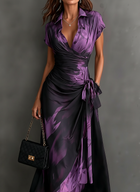 Elisa | Vestido Cruzado Midi Estampado Abstracto Morado 4