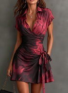 Serena | Vestido Cruzado Mini Estampado Abstracto Vino Tinto 4