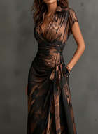 Francesca | Vestido Cruzado Midi Estampado Abstracto Café 4