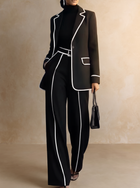 Claudia | Conjunto de Dos Piezas de Blazer con Ribete en Contraste Negro y Pantalón de Pierna Ancha 1