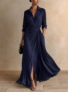 Gabriella | Elegante Vestido Camisero Maxi Azul Marino Anudado 1