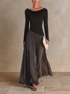 Marina | Vestido Maxi Plisado con Cuello Drapeado Bicolor Negro y Gris 1