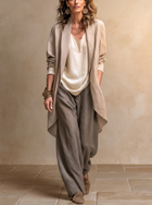 Costanza | Conjunto de Tres Piezas Beige y Gris, Casual en Capas, con Pantalón Palazzo, Elegante 1