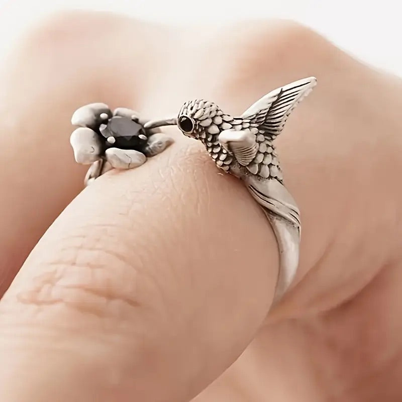 Anillo Colibrí y Fleur - Anillo OuVerdee ajustable para Mujer