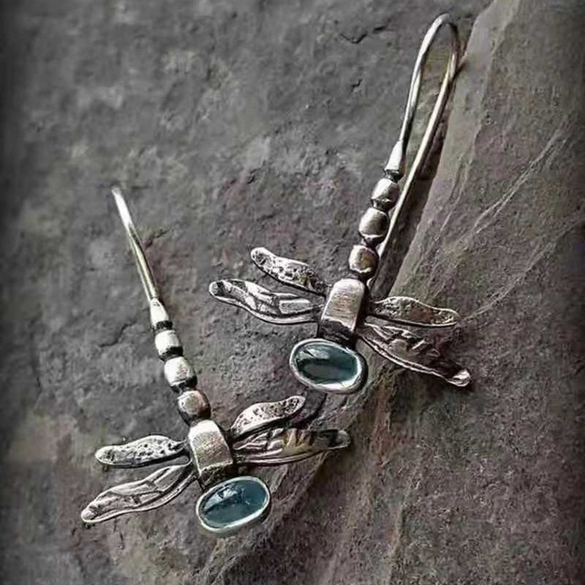 Aretes de libélula vintage en plata