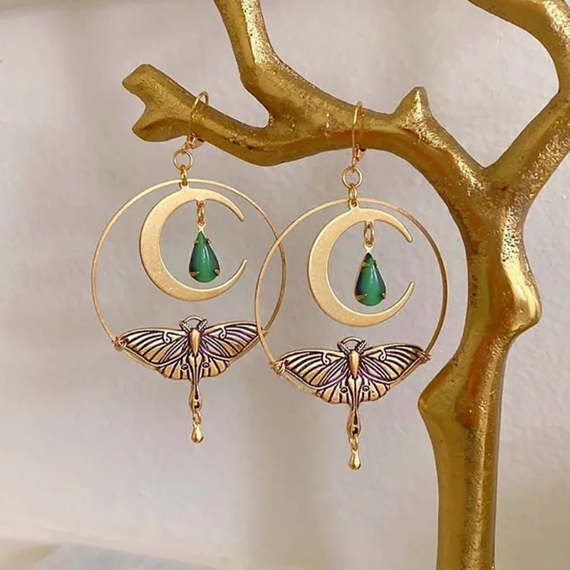 Aretes de libélula luna dorados vintage