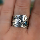 Anillo vintage de libélula en cristal azul y plata 1