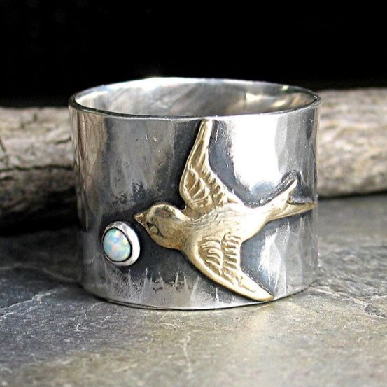 Anillo Colibrí vintage en Plata