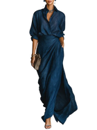 Celeste | Conjunto elegante de camisa y falda larga 4