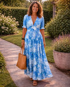 Ione | Short Sleeve V Neck Floral Midi Dress 2