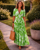 Ione | Short Sleeve V Neck Floral Midi Dress 3