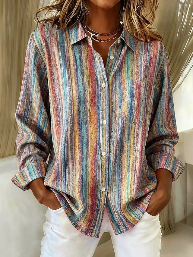 Alejandra | Blusa Vintage de Rayas Multicolor