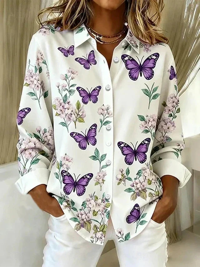 Camila | Blusa con Estampado de Mariposas y Flores