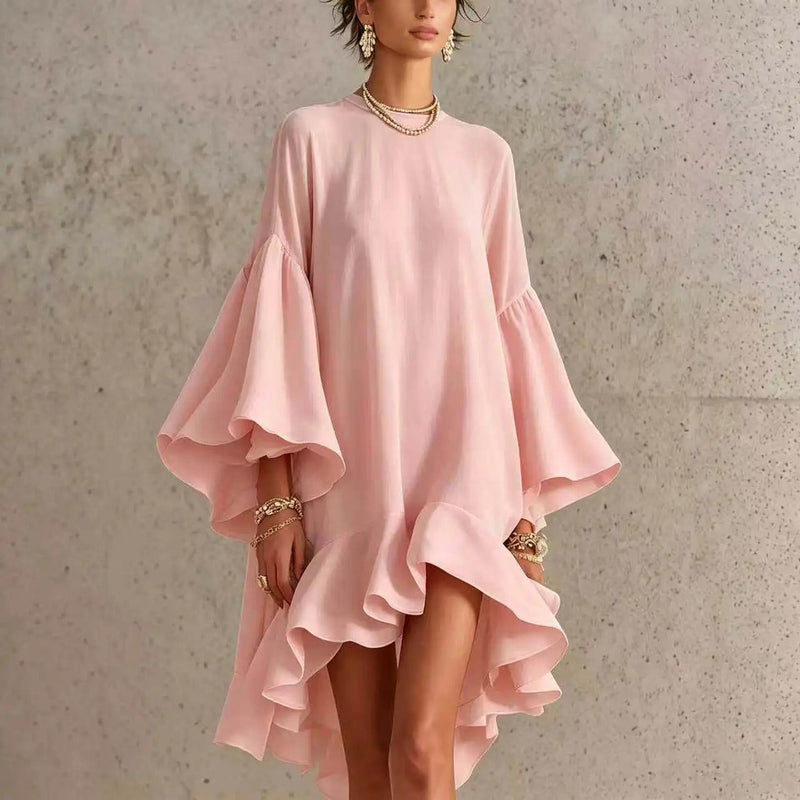 Amelia Vestido Elegante con Volantes y Dobladillo Asimétrico