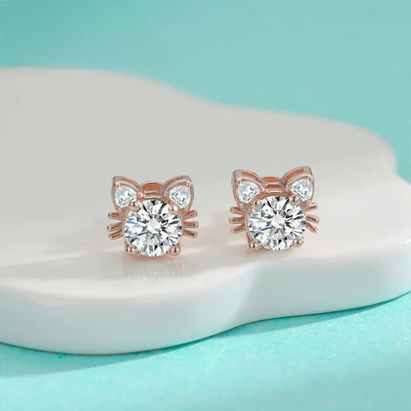 Aretes de gato con moissanita en oro rosa y plata de ley 925