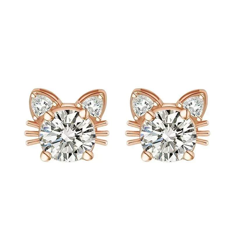 Aretes de gato con moissanita en oro rosa y plata de ley 925