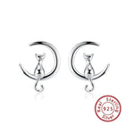 Aretes de gato en plata de ley con diseño de luna y gato 5