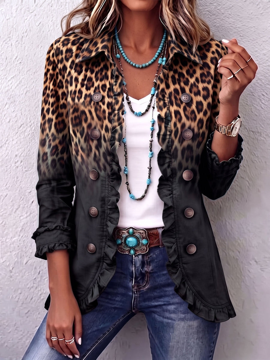 Sabina | Chaqueta Blazer Leopardo Negro con Volantes