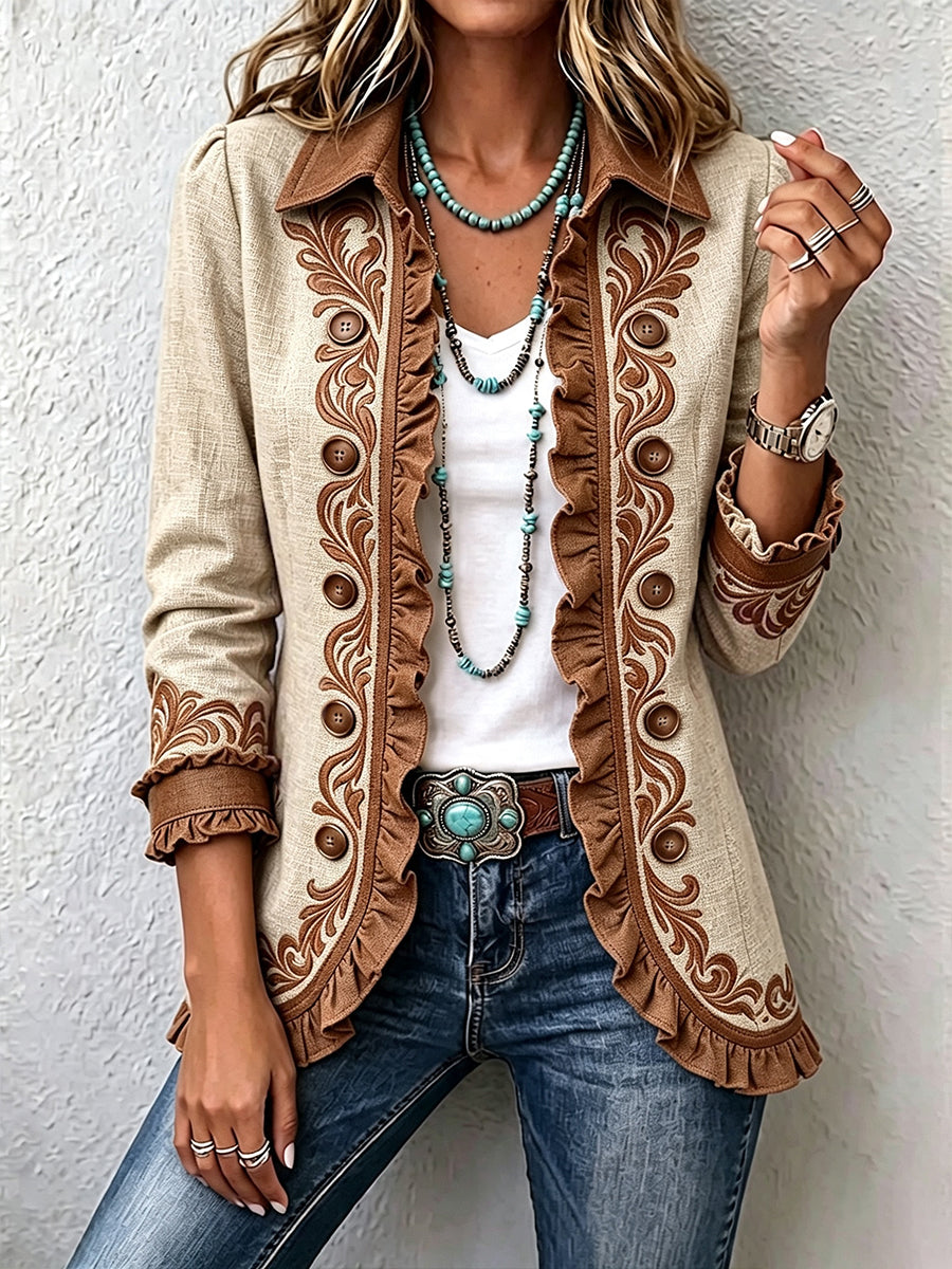 Almudena | Chaqueta Floral Bordada con Volantes