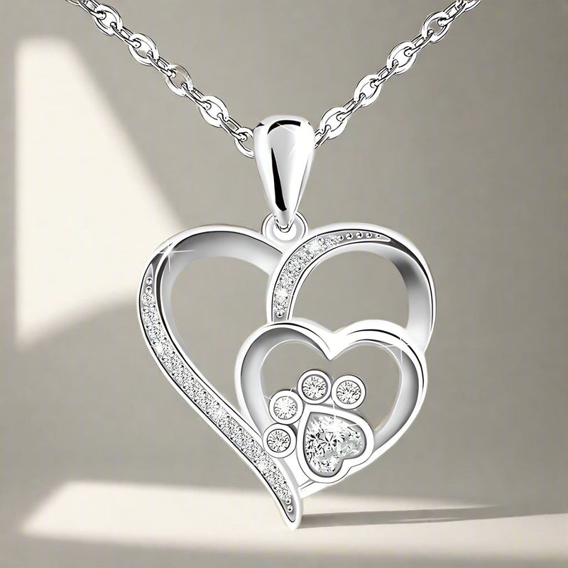 Collar de huella y corazón en plata de ley con zirconia