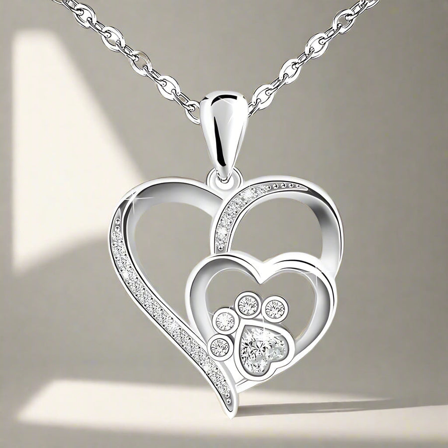 Collar de huella y corazón en plata de ley con zirconia