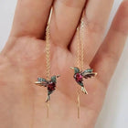 Amalia - Pendientes de Alambre con Colibrí en Oro y Cristales 2