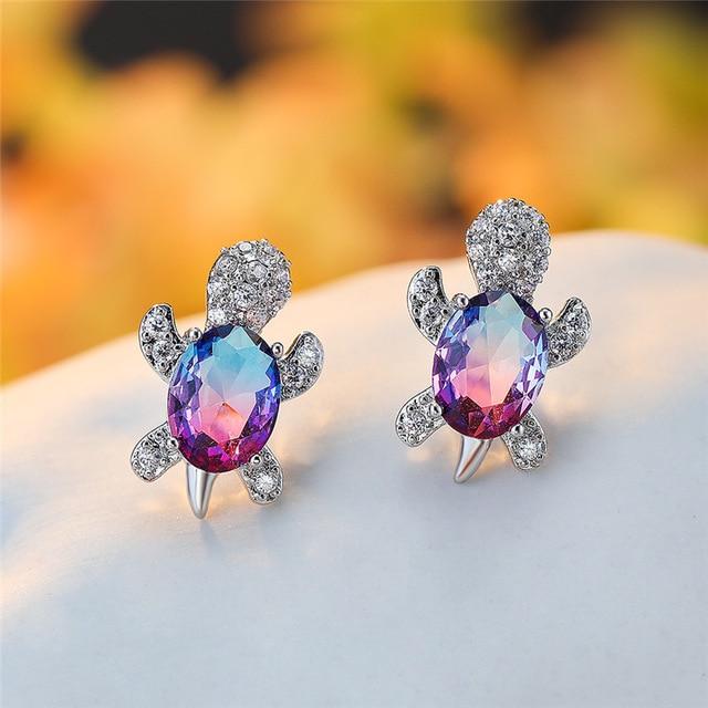Aretes tortue de mer en Zirconia y Plata
