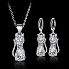 Set de joyería Collar + Aretes Gatos Heureux en Plata de ley y Zirconia Blanco Poli 1