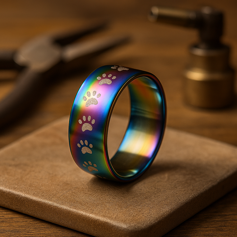 Anillo Huella en Acero inoxidable Arcoíris Hecho a mano