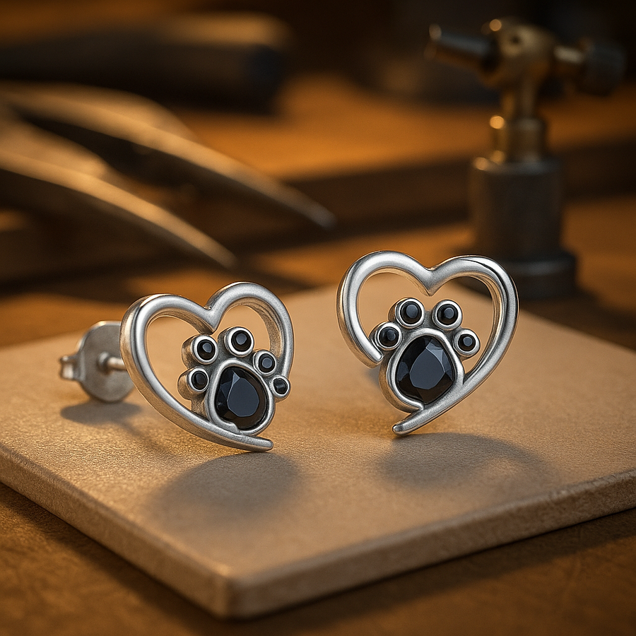 Aretes Huella de Corazón - Plata con émail Negro