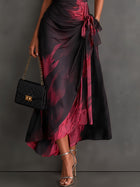 Beatrice | Vestido Cruzado Midi Estampado Abstracto Vino Tinto 3
