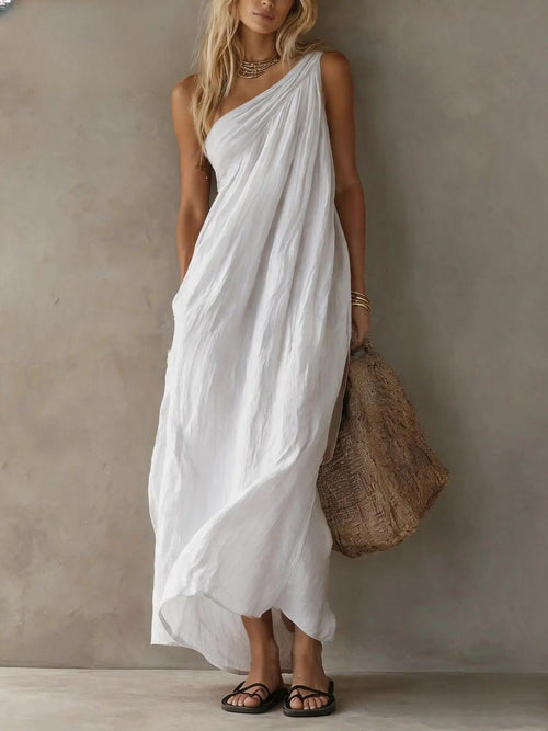 Adriana Vestido Maxi Asimétrico de Efecto Lino